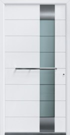 white secure front door with horizontal bar